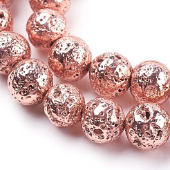 Electroplated Natural Lava Rock Bead Strands&nbsp;G-E429-01-10mm