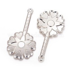 合金ビッグサイズペンダントトップ  ガラスと  ハートの花  プラチナ  110x57x2mm  穴：5mm&nbsp;PALLOY-K240-07P
