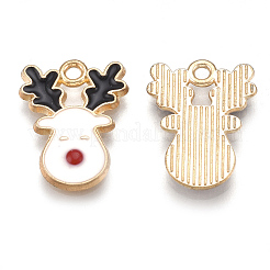 合金ペンダント  カドミウムフリー＆鉛フリー  エナメル  クリスマスのトナカイ/クワガタ  ライトゴールド  乳白色  17x13x1.5mm  穴：1.5mm&nbsp;X-ENAM-S115-055