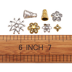 チベット風アロイビーズコーン&キャップ  花  アンティークシルバー＆アンティーク金色  7x5mm  穴：1.5mm  内径：3mm  320個/箱&nbsp;PALLOY-TA0001-78