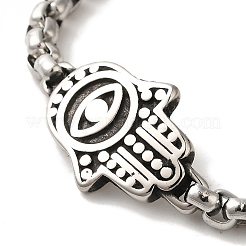 316 Surgical Stainless Steel Box Chain Hamsa Hand Link Bracelets&nbsp;BJEW-Q349-12AS