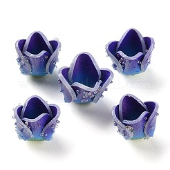4-花びら不透明なアクリルビーズキャップ  ローズ  ダークスレートブルー  13~15x10.5~14.5x12~14mm  穴：0.9mm&nbsp;SACR-D007-07B