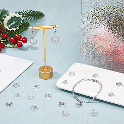 6スタイルの合金ラインストーンチャーム36個  フラットラウンド、魚の尾、ハート、カニ、ハート、月、兜付き  プラチナ  15~17.5x12~14.5x1.5~2.5mm  穴：1.6mm  6個/スタイル&nbsp;ALRI-FH0001-18