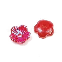 UVメッキ不透明アクリルビーズキャップ  虹色の  5  - 花びらの花  レッド  8x3mm  穴：1.4mm&nbsp;OACR-K001-45B