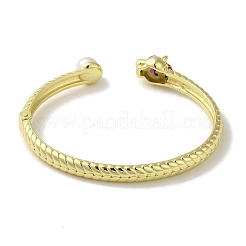 Brass Pave Colorful Cubic Zirconia Leopard Open Cuff Bangle for Women&nbsp;BJEW-K246-17G