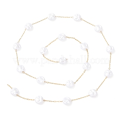 304 Stainless Steel & ABS Plastic Pearl Flat Round Bead Cable Chains&nbsp;CHS-G048-03G