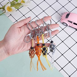 4 個 4 色マクラメフリンジ編組キーホルダー  ハンドバッグ用ブラック ガラス ビーズ タッセル チャーム キー リング  車の装飾  きいろ  17.5cm  1pc /カラー&nbsp;AJEW-SW00014-03