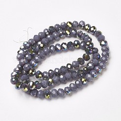 電気メッキオペークガラスビーズ連売り  メッキ半分緑  多面カット  ロンデル  スレートブルー  6x5mm  穴：1mm  約80~85個/連  38~40cm&nbsp;EGLA-A034-P6mm-S14