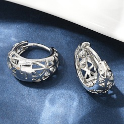 Hollow Triangle Brass Micro Pave Clear Cubic Zirconia Hoop Earring&nbsp;EJEW-M082-12P