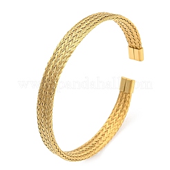 女性用304ステンレススチールワイヤーメッシュカフバングル  ゴールドカラー  ワイド：7.8mm  内径：2-1/4x2-1/8インチ（5.85x5.38cm）&nbsp;BJEW-D022-01B-G
