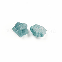 ツートン透明スプレー塗装ガラスビーズ  クラウン  ティール  12x14x8.5mm  穴：1mm&nbsp;GLAA-Q092-02-C09