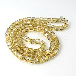 電気メッキガラスビーズ  虹メッキ  多面カット  キューブ  きいろ  7x7x7mm  穴：1mm&nbsp;EGLA-E006-1R
