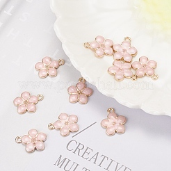 ライトゴールドメッキの合金エナメルペンダント  花  桃パフ  17x14.5x1.5mm  穴：1.6mm&nbsp;X-ENAM-R136-17A