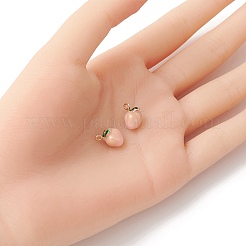 2個真鍮エナメルチャーム  模造果物  ライトゴールド  桃のチャーム  ピンク  12x11x8mm  穴：1.2mm&nbsp;KK-YW0001-92