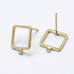 真鍮製スタッドピアスパーツ  カン付き  長持ちメッキ  18KGP本金メッキ  ニッケルフリー  正方形  12x10x1mm  穴：1mm  ピン：0.8mm&nbsp;X-KK-F728-28G-NF