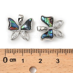 Brass & Paua Shell & Clear Cubic Zirconia Pendants&nbsp;KK-G538-01P