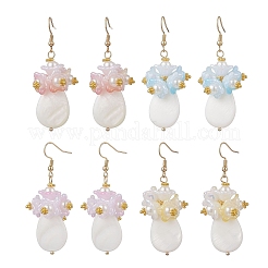 天然淡水貝とアクリルのダングルイヤリング  ティアドロップの花  304ステンレススチールイヤリング金具付き  ゴールドカラー  60~60.5mm&nbsp;EJEW-JE06837