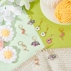 Flamingo/Yin Yang Flower/Elephant Alloy Enamel Pendant Stitch Markers&nbsp;HJEW-AB00460