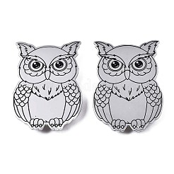 201ステンレススチールフクロウラペルピン  バックパックの服のための動物のバッジ  ニッケルフリー＆鉛フリー  ステンレス鋼色  45x32x7mm  ピン：0.7mm&nbsp;JEWB-N007-120P