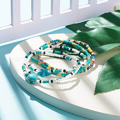 5個5スタイルガラスシードビーズストレッチブレスレットセット  女性用合成ターコイズ（染色）ヒトデとカメのブレスレット  ミックスカラー  内径：2-3/8インチ（6cm）  1個/スタイル&nbsp;BJEW-JB07800