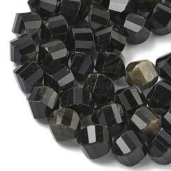 天然石ゴールデンシーンオブシディアンビーズ連売り  多面カット  ツイスト  10~10.5x9.5~10.5x9.5~10.5mm  穴：1mm  約38~40個/連  14.96~15.35''（38~39センチメートル）&nbsp;G-C267-B18