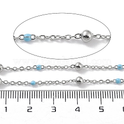 304ステンレススチールアズキチェーン  エナメル  ハンダ付け  ライトスカイブルー  ビーズ：3.5~3.6x3.5mm  リンク：5x2x2mmと2x1.5x0.3mm&nbsp;CHS-F019-01P-06