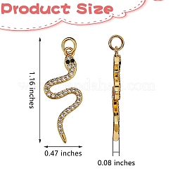 真鍮製キュービックジルコニアペンダント5個  ヘビ  ゴールドカラー  29.5x12x2mm  穴：3mm&nbsp;ZIRC-SZ0003-02