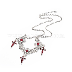 FireBrick Enamel Bat with Cross Pendant Necklace & Dangle Earrings&nbsp;SJEW-G081-03AS