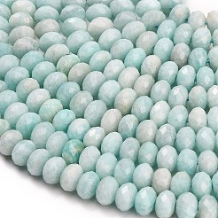 天然石アマゾナイトビーズ連売り  ロンデル  多面カット  9.5~10x6.5~7.5mm  穴：1mm  約54~57個/連  15.24~15.43''（38.7~39.2センチメートル）&nbsp;G-C280-A17-02