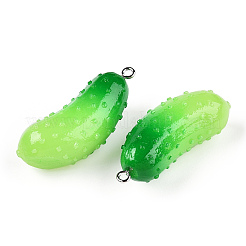不透明樹脂の野菜ペンダント  ミニチュア3Dキュウリチャーム  プラチナメッキ鉄ループ付き  緑黄  38~41x16x14.5mm  穴：2mm&nbsp;RESI-N039-79