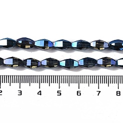 電気メッキガラスビーズセット  フル虹メッキ  多面カット  オーバル  マリンブルー  9.5x5.5mm  穴：1.2mm  約60個/連  22.05''（56センチメートル）&nbsp;GLAA-Q101-03A-FR01