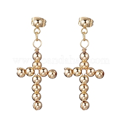 3 Pairs 3 Colors Brass Beaded Cross Dangle Stud Earrings&nbsp;EJEW-JE06479