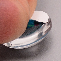ガラスカボション  グリッドストライプスタイル  半円  フラミンゴ  12x4.5mm&nbsp;GGLA-WH0029-07E