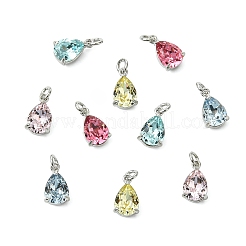 10個5色のティアドロップ真鍮とガラスチャーム  一石チャーム  ミックスカラー  10.5x6.5x4.5mm  穴：2mm  2個/カラー&nbsp;KK-CJ0003-47