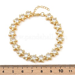 Brass Pave Clear Cubic Zirconia Star Link Bracelets for Women&nbsp;BJEW-F504-13G