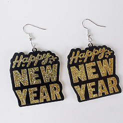 Word Happy New Year Acrylic Dangle Earrings&nbsp;FS-WG6DDD7-01