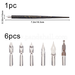 ステンレス鋼のつけペン  木製ペンスティック＆6種類のステンレスペン先付き  ブラック  ペン：183x10mm  ステンレス鋼のペン先：17~39x6.5~8x2~5mm  6pc&nbsp;AJEW-WH0152-24A