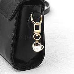 Coffee Cup with Cat Alloy Enamel Pendant Decoration&nbsp;HJEW-YW00025-01