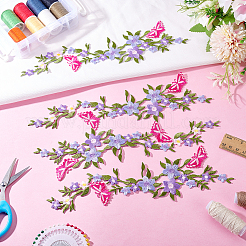 ポリエステルレーヨンフラワー刺繍糸アイロン接着/縫い付けパッチ4個  布のアップリケ  サクランボ色  275x80x1.5mm&nbsp;PATC-HY0001-88B