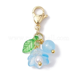 Flower Glass & Natural & Dyed Malaysia Jade Pendant Decortion&nbsp;HJEW-JM01985-01