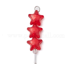 アクリル＆ガラスペンダント  304ステンレススチール製金具付き  スター  ステンレス鋼色  41.5~42x11x7mm  穴：4x3.5mm&nbsp;PALLOY-JF03524