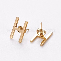 304ステンレススチールジュエリーセット  スタッドピアスとペンダントネックレス  アルファベット  ゴールドカラー  文字.h  18.7インチ〜20.2インチ（47.5~51.3cm）  15x7~12mm  ピン：0.8mm&nbsp;SJEW-L141-001H
