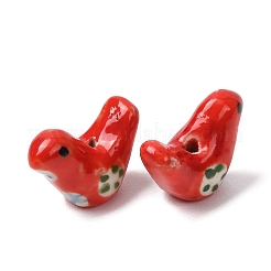 手作りプリント陶器ビーズ  ピジョン  レッド  12.5~13x17~19x7~8.5mm  穴：1.5mm&nbsp;PORC-F005-04B-1