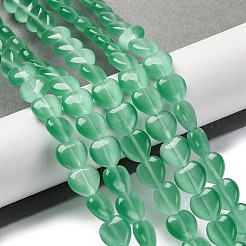 ガラスビーズ連売り  模造キャットアイ  ハート  ミディアムシーグリーン  9.5~10x9.5x4.5~5mm  穴：0.7mm  約40個/連  14.65~14.76''（37.2~37.5センチメートル）&nbsp;GLAA-A017-01C