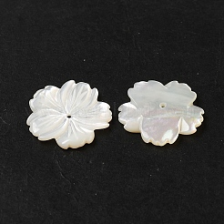 ナチュラルホワイトシェルビーズ  花  ホワイトスモーク  19x19x2mm  穴：0.5mm&nbsp;SHEL-M021-08A