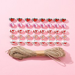 DIYのバレンタインデーペンダント装飾作成キット  プリントされた木製ラウンドビーズを含む  ジュートコード  ミックスカラー  40個/袋&nbsp;DIY-FH0006-49