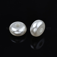 ABSプラスチックパール調ビーズ  フラットラウンド  乳白色  10x5mm  穴：2.5mm  約1350個/500g&nbsp;OACR-N008-150
