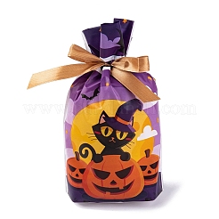 長方形のハロウィンキャンディビニール袋50個  猫の形がプリントされたキャンディ巾着袋  ミックスカラー  23.2x14.9x0.05cm&nbsp;ABAG-U001-01K