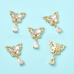 5個真鍮マイクロパヴェクリアキュービックジルコニアペンダント  涙の蝶  18KGP本金メッキ  24.5x17.5x3mm  穴：1.6mm&nbsp;KK-YW0003-65