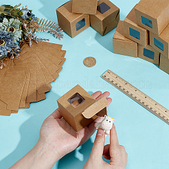 厚紙紙の梱包箱  PVCウィンドウ付き  正方形  バリーウッド  5x5x5cm&nbsp;CON-WH0123-23B